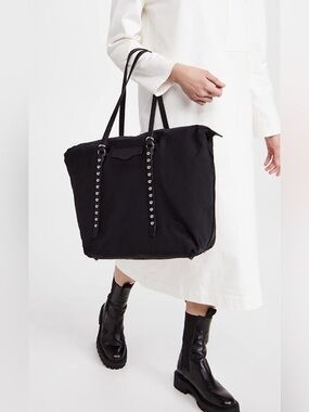 Rebecca Minkoff • Bowie Studded Nylon Tote Studded Leather Straps Shoulder Bag